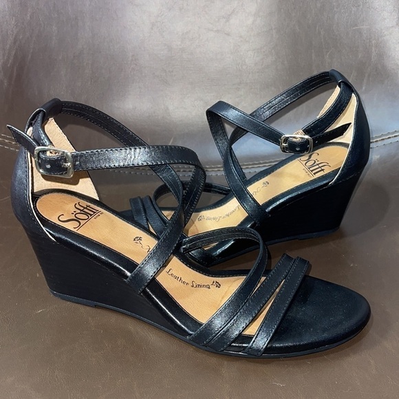 Sofft Mecina Leather Wedge Sandals in Black Sz. 7.5 - Picture 5 of 12